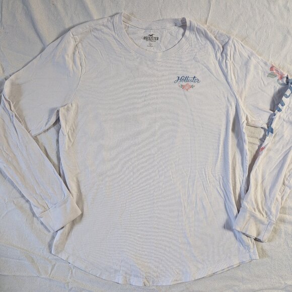 HOLLISTER CALIFORNIA WOMEN'S LONG SLEEVE PULL OVER SHIRT WHITE SIZE SMALL FLOWER - Picture 1 of 15
